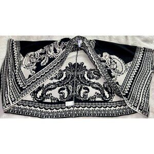 Alya Short Sleeve Shawl Baroque Print Open Front Cardigan Sweater Size Medium